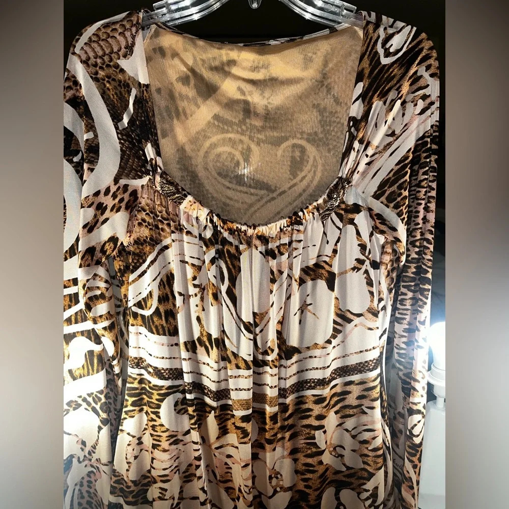 💎 Roberto Cavalli Class Midi Leopard & Floral Print Dress 48/14 large/xl EUC